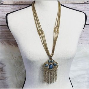 Boho Costume Turquoise and gold fringe necklace